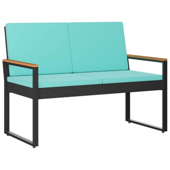 Kerti pad párnával fekete és türkiz 107 x 61 x 80 cm polirattan