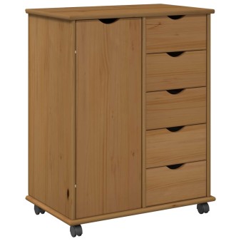 Görgős szekrény méz barna 63,5 x 39 x 79 cm tömör fenyőfa