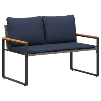Pad párnával szürke és sötétkék 115 x 65 x 72 cm rattan