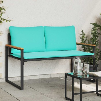 Pad párnával fekete és türkiz 115 x 65 x 72 cm rattan