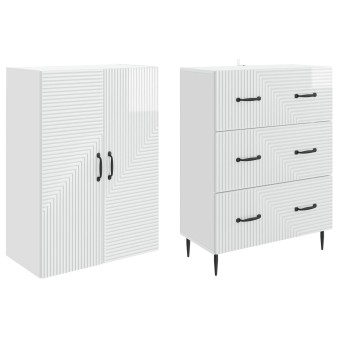 Szekrény szett 2 pcs magasfényű fehér 66 x 34,5 x 90 cm