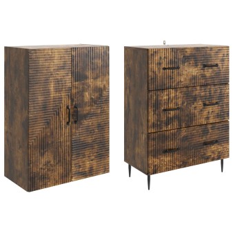 Szekrény szett 2 pcs füstös tölgy 66 x 34,5 x 90 cm szerelt fa