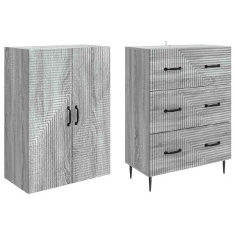 Szekrény szett 2 pcs szürke sonoma 66 x 34,5 x 90 cm szerelt fa