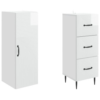 Szekrény szett 2 pcs magasfényű fehér 33 x 34,5 x 90 cm