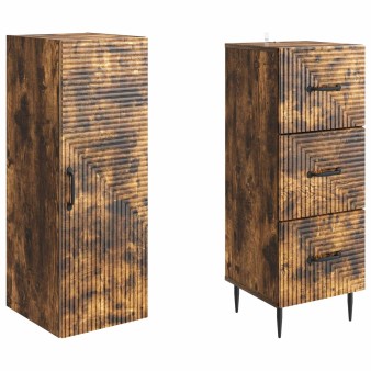 Szekrény szett 2 pcs füstös tölgy 33 x 34,5 x 90 cm szerelt fa