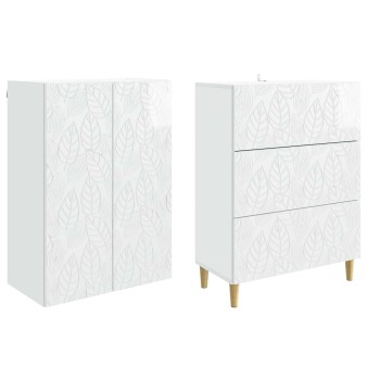 Szekrény szett 2 pcs magasfényű fehér 66 x 34,5 x 90 cm