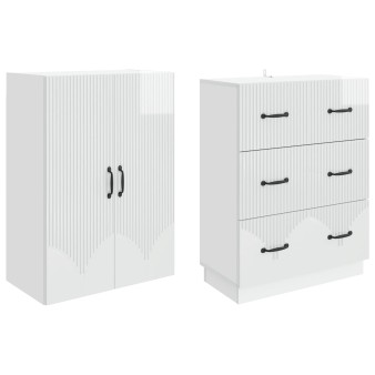 Szekrény szett 2 pcs magasfényű fehér 66 x 34,5 x 87 cm