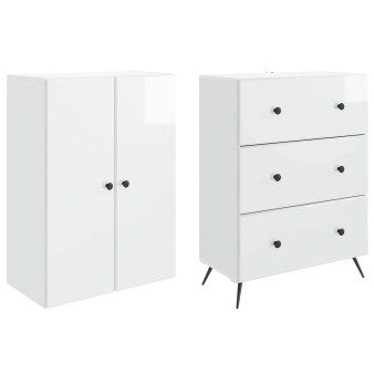 Szekrény szett 2 pcs magasfényű fehér 66 x 34,5 x 90 cm