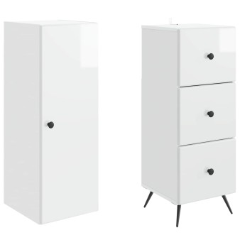 Szekrény szett 2 pcs magasfényű fehér 34,5 x 34,5 x 90 cm