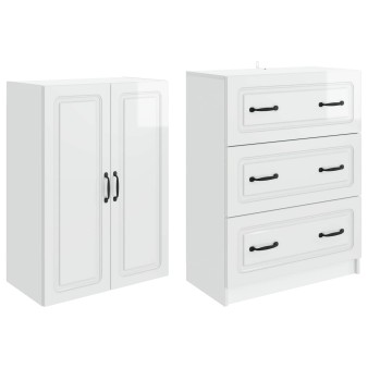 Szekrény szett 2 pcs magasfényű fehér 66 x 34,5 x 87 cm
