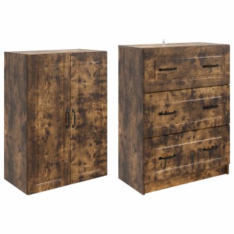 Szekrény szett 2 pcs füstös tölgy 66 x 34,5 x 87 cm szerelt fa