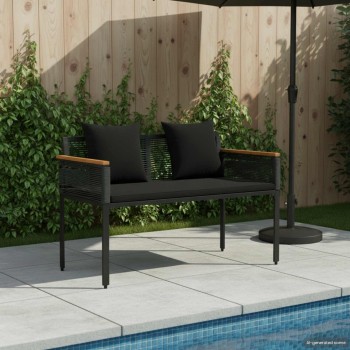 Kerti pad párnával fekete 117 x 54 x 74.5 cm polirattan