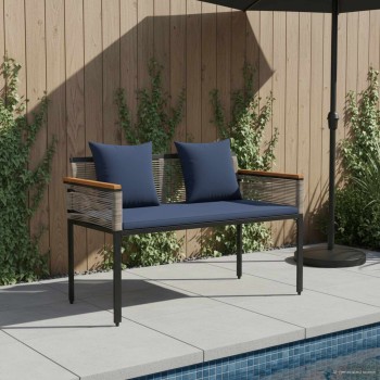Kerti pad szürke és sötétkék 117 x 54 x 74.5 cm polirattan