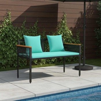 Kerti pad fekete és türkiz 117 x 54 x 74.5 cm polirattan