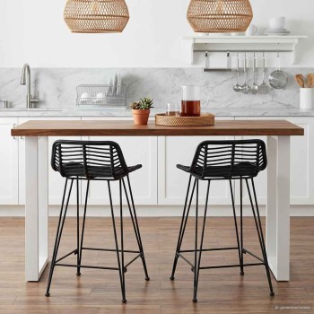 Bárszék 2 pcs fekete 44 x 45 x 76 cm rattan és acél
