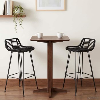 Bárszék 2 pcs fekete 44 x 46 x 91 cm rattan és acél