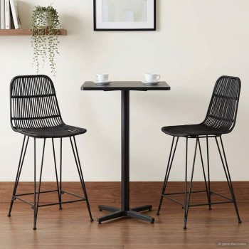 Bárszék 2 pcs fekete 44 x 54 x 96 cm rattan és acél