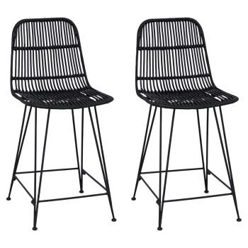 Bárszék 2 pcs fekete 44 x 54 x 96 cm rattan és acél