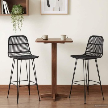 Bárszék 2 pcs fekete 44 x 55 x 109 cm rattan és acél