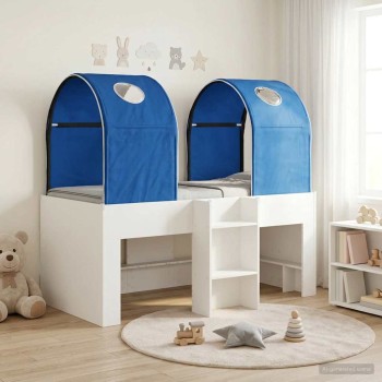 Ágy alagúttal 4 pcs fehér és kék szerelt fa