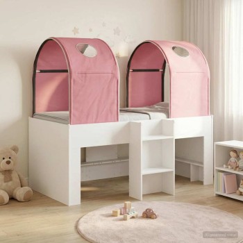 Ágy alagúttal 4 pcs fehér és rózsaszín szerelt fa