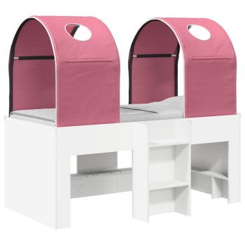 Ágy alagúttal 4 pcs fehér és rózsaszín szerelt fa
