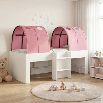 Ágy alagúttal 4 pcs fehér és rózsaszín szerelt fa