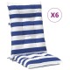 Kültéri párna 6 pcs kék és fehér 120 x 50 x 7 cm szövet
