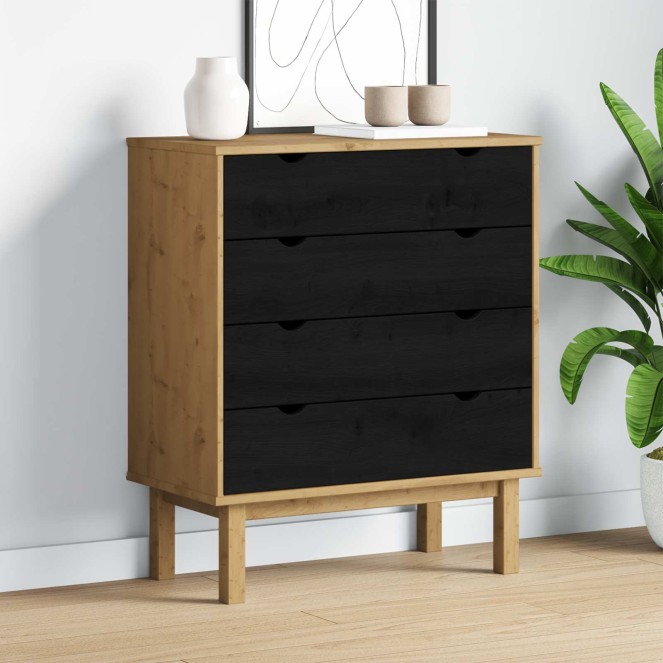 Fiókos szekrény otta fekete 76,5 x 39,5 x 90 cm tömör fenyőfa