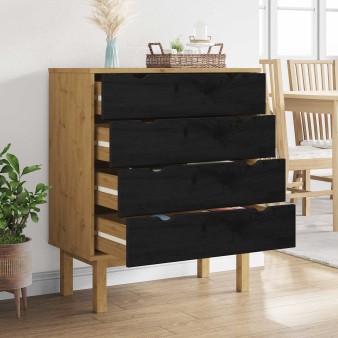Fiókos szekrény otta fekete 76,5 x 39,5 x 90 cm tömör fenyőfa