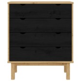 Fiókos szekrény otta fekete 76,5 x 39,5 x 90 cm tömör fenyőfa