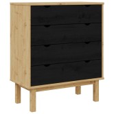 Fiókos szekrény otta fekete 76,5 x 39,5 x 90 cm tömör fenyőfa
