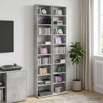 Cd szekrény 2 db betonszürke 33 x 23,5 x 175 cm szerelt fa