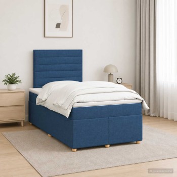 Boxspring ágy matraccal fejtámlával kék 120 x 190 cm szövet