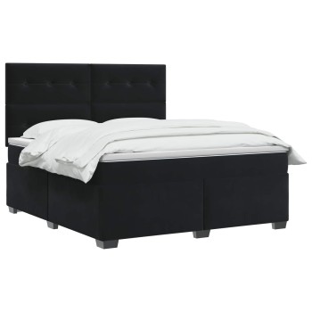 Boxspring ágy matraccal fejtámlával fekete 180 x 200 cm bársony