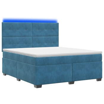 Boxspring ágy matraccal fejtámlával kék 180 x 200 cm bársony