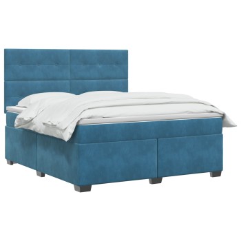 Boxspring ágy matraccal fejtámlával kék 180 x 200 cm bársony