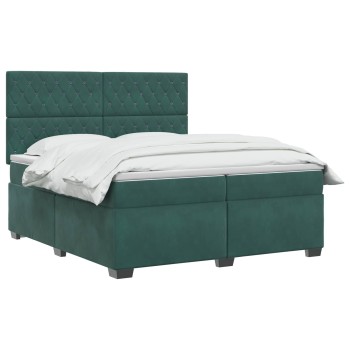 Boxspring ágy matraccal sötétzöld 200 x 200 cm bársony
