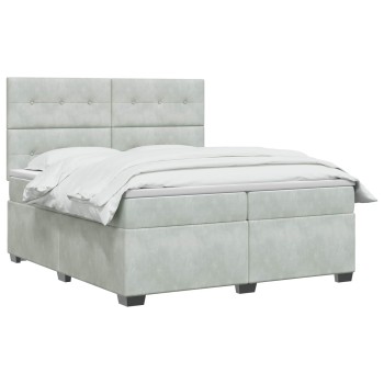 Boxspring ágy matraccal világosszürke 200 x 200 cm bársony
