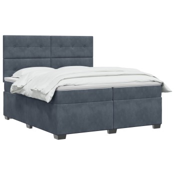 Boxspring ágy matraccal sötétszürke 200 x 200 cm bársony