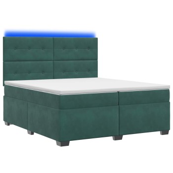 Boxspring ágy matraccal sötétzöld 200 x 200 cm bársony