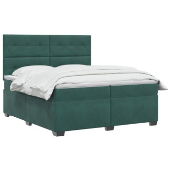 Boxspring ágy matraccal sötétzöld 200 x 200 cm bársony