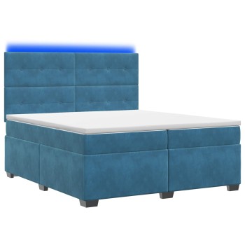 Boxspring ágy matraccal fejtámlával kék 200 x 200 cm bársony