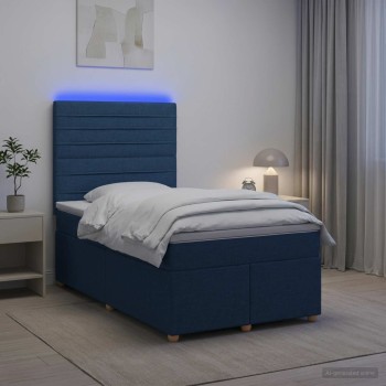 Boxspring ágy matraccal led szalagokkal kék 120 x 190 cm szövet