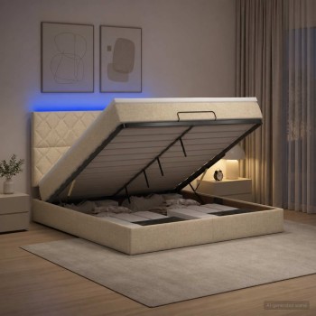 Óriási ágy matrac és led világítással krémszínű 160 x 200 cm