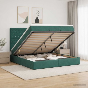 Óriási ágy matrac és led világítással sötétzöld 160 x 200 cm