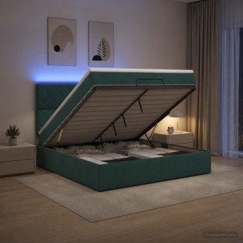 Óriási ágy matrac és led világítással sötétzöld 160 x 200 cm
