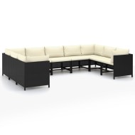 9 részes fekete polyrattan kerti ülőgarnitúra párnákkal
