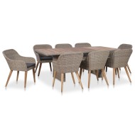 9 részes kültéri polyrattan étkezőgarnitúra párnákkal