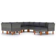 9 részes szürke polyrattan kerti ülőgarnitúra párnákkal